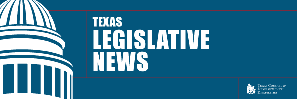 White icon of Capitol dome and text that says Texas Legislative News over a blue background