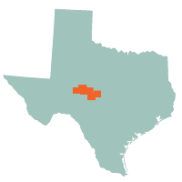 Texas map with Arc of San Angelo counties marked