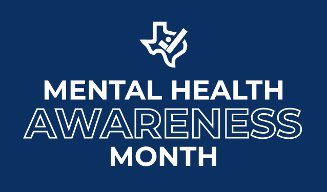 TCDD Logo featuring a Texas outline, checkmark, and dot with text that says Mental Health Awareness Month