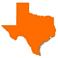 Orange shape of Texas indicating state wide coverage